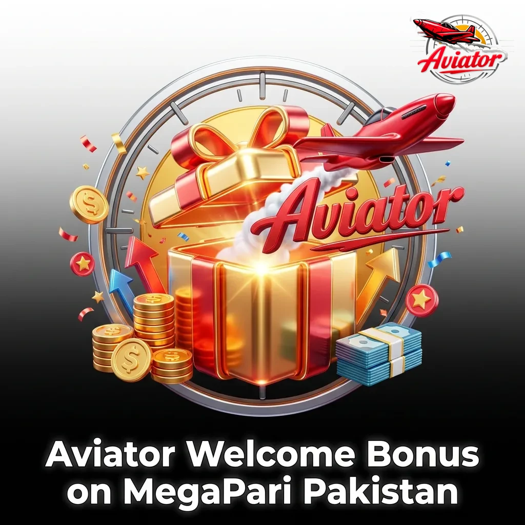 MegaPari Pakistan Aviator welcome bonus offer showing 100% first deposit match up to PKR 20,000 with 30x wagering