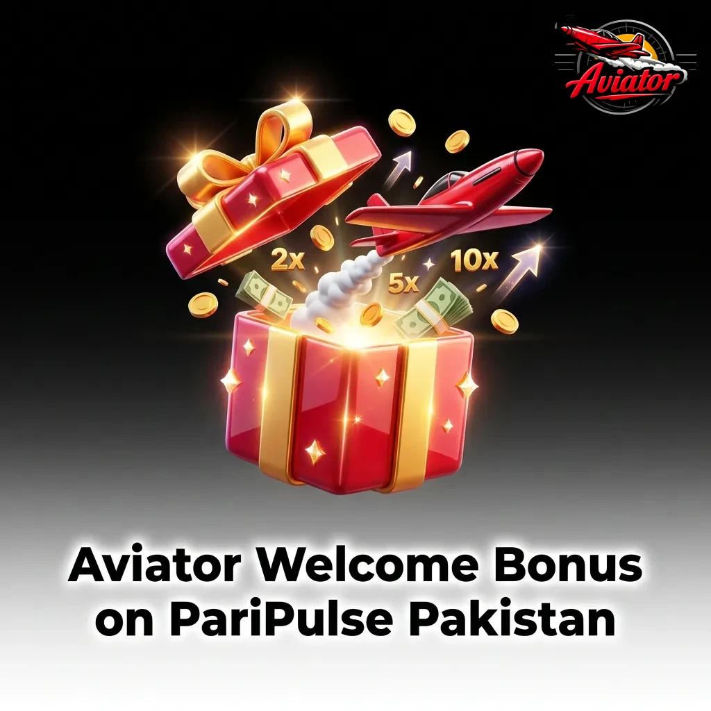 PariPulse Pakistan welcome bonus card showing 100% match up to PKR 10,000 for new Aviator players with deposit options
