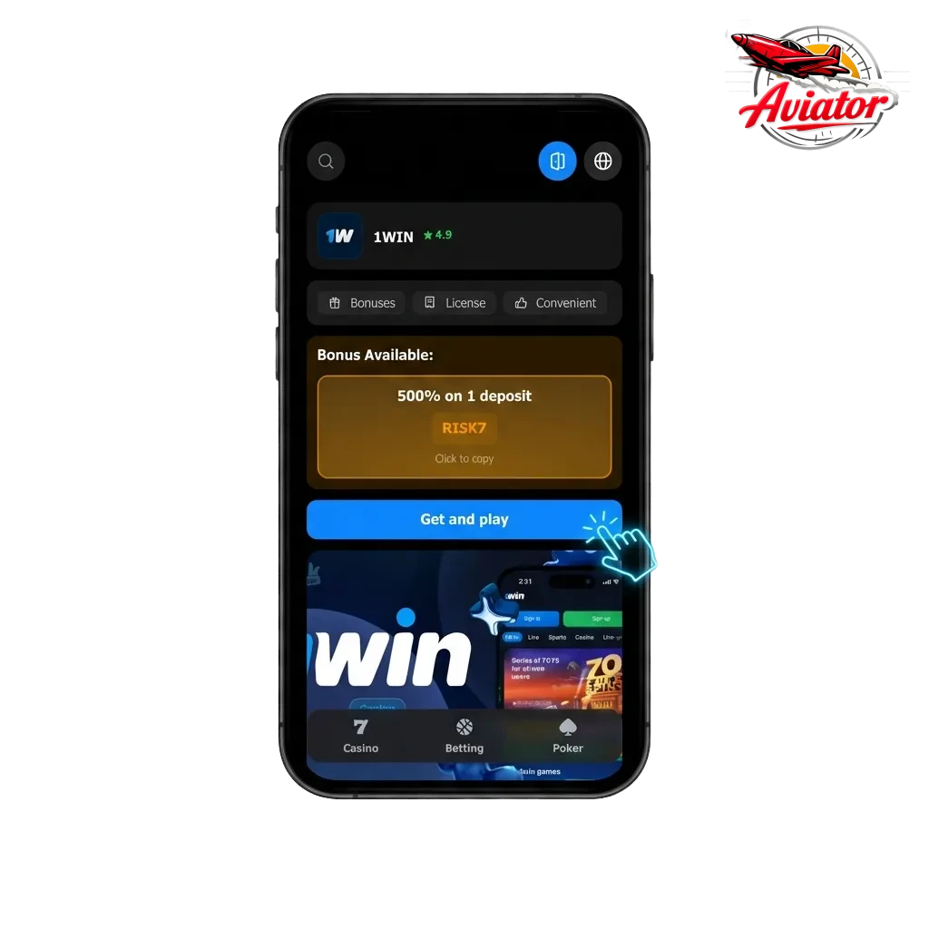 1win Aviator mobile app interface on smartphone showing gameplay available for Android and iOS devices in Pakistan
