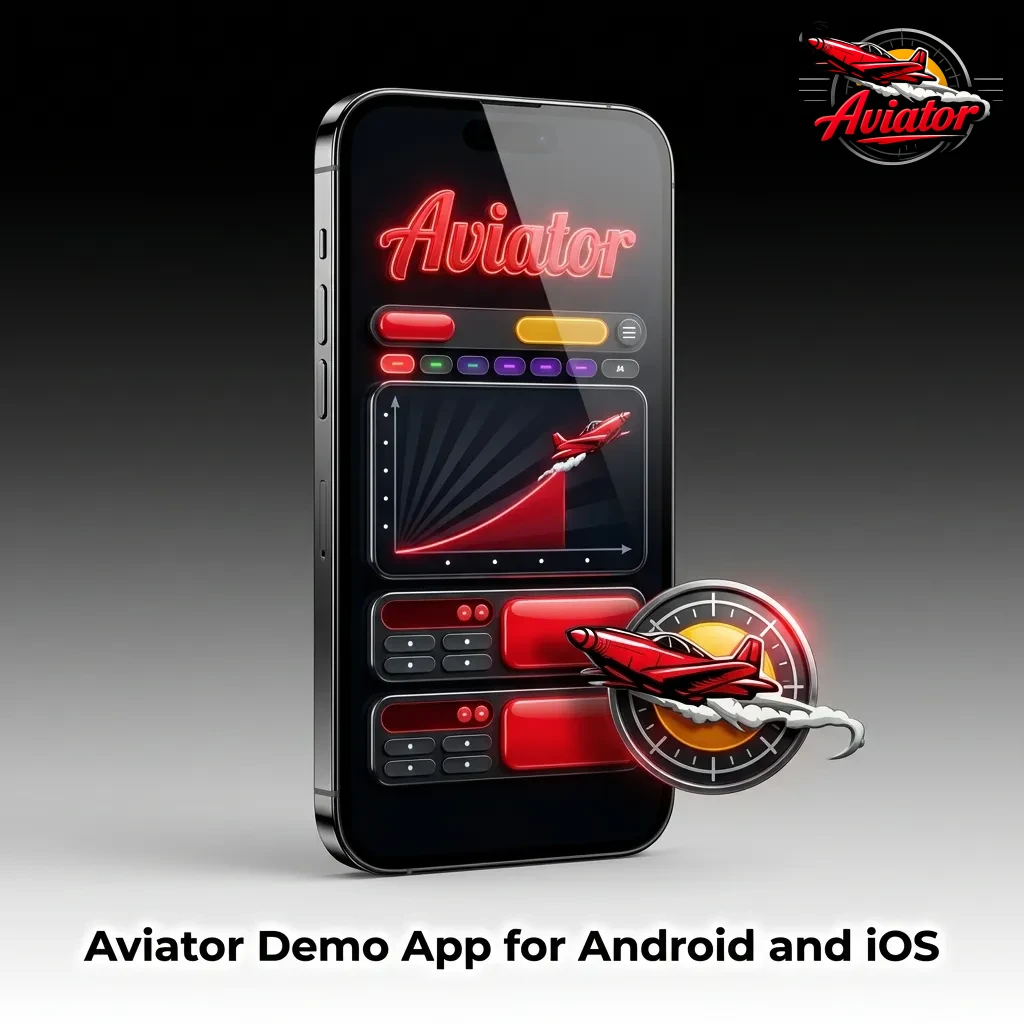 Aviator game interface showing demo mode option on mobile casino app with play button and game controls