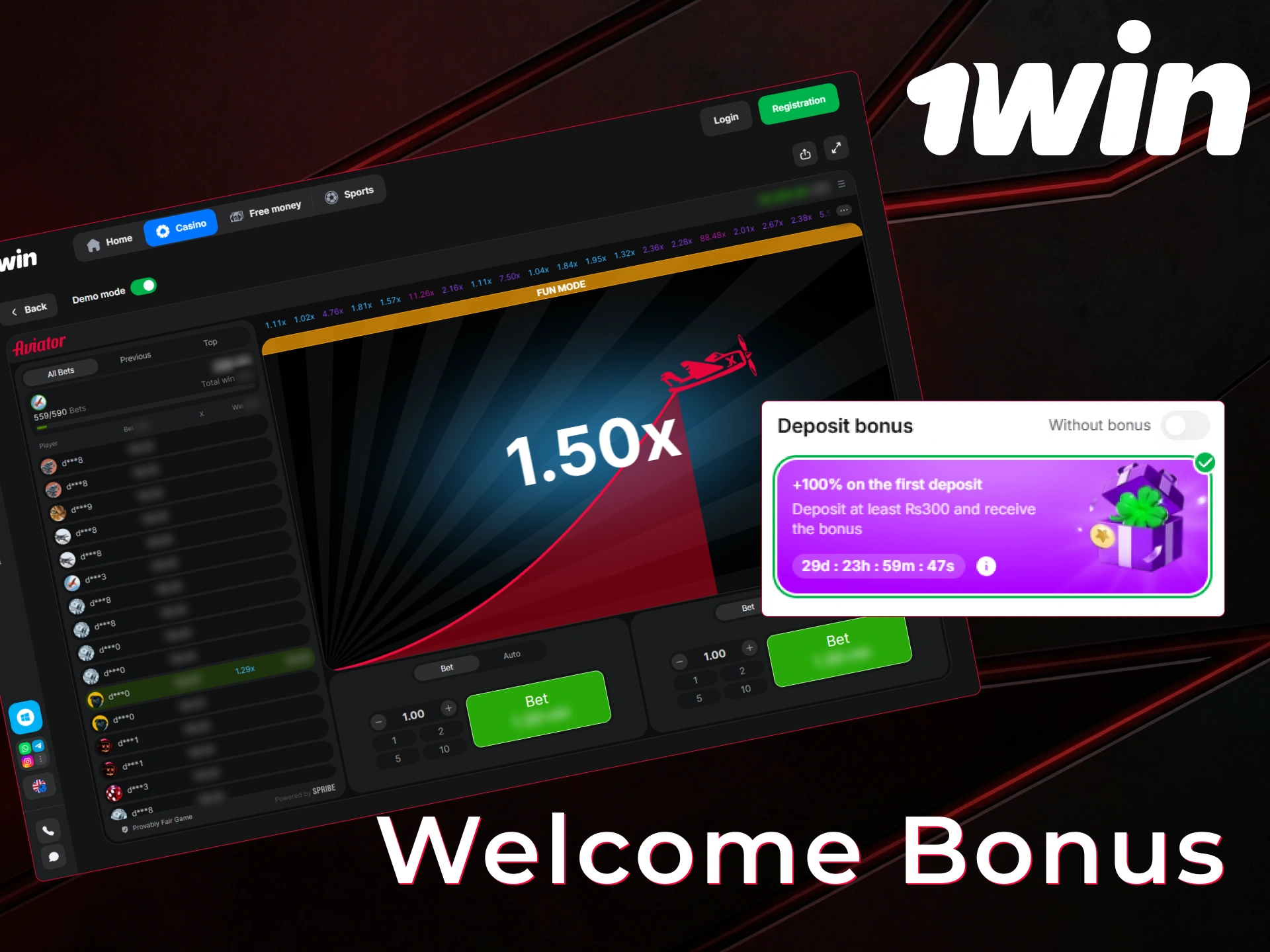 Get a massive 1win Aviator welcome bonus for players from Pakistan.