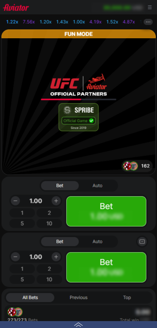 Launch Aviator in the 1xBet App and place your bets.