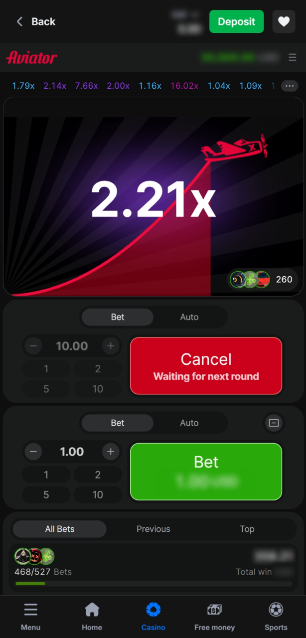 Place your bet on the Aviator crash game to win.