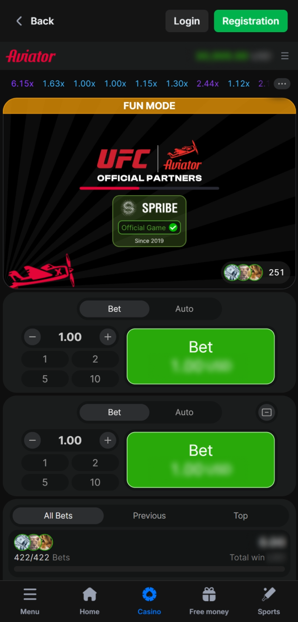 Launch the Aviator game to start playing.