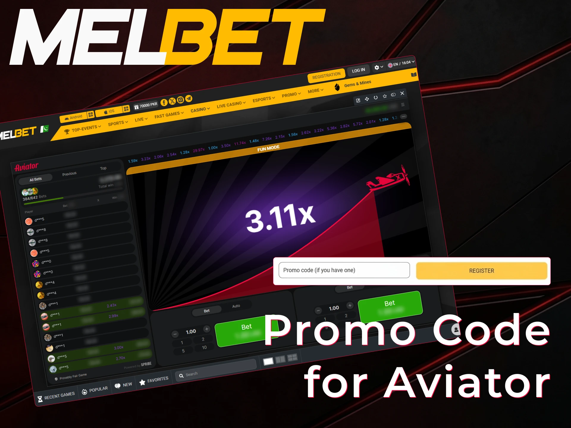 Use promo code for additional value when playing Aviator at MelBet.