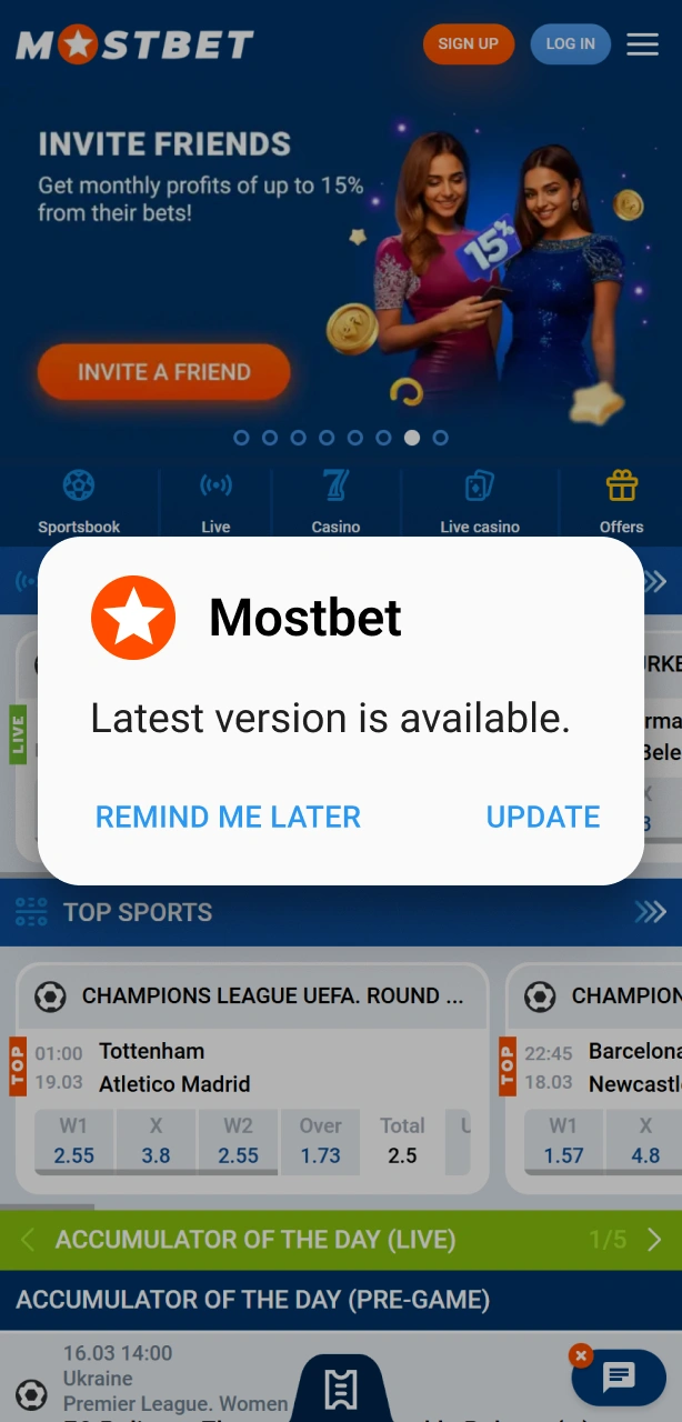 Receive a notification when a new Mostbet Aviator update is available.
