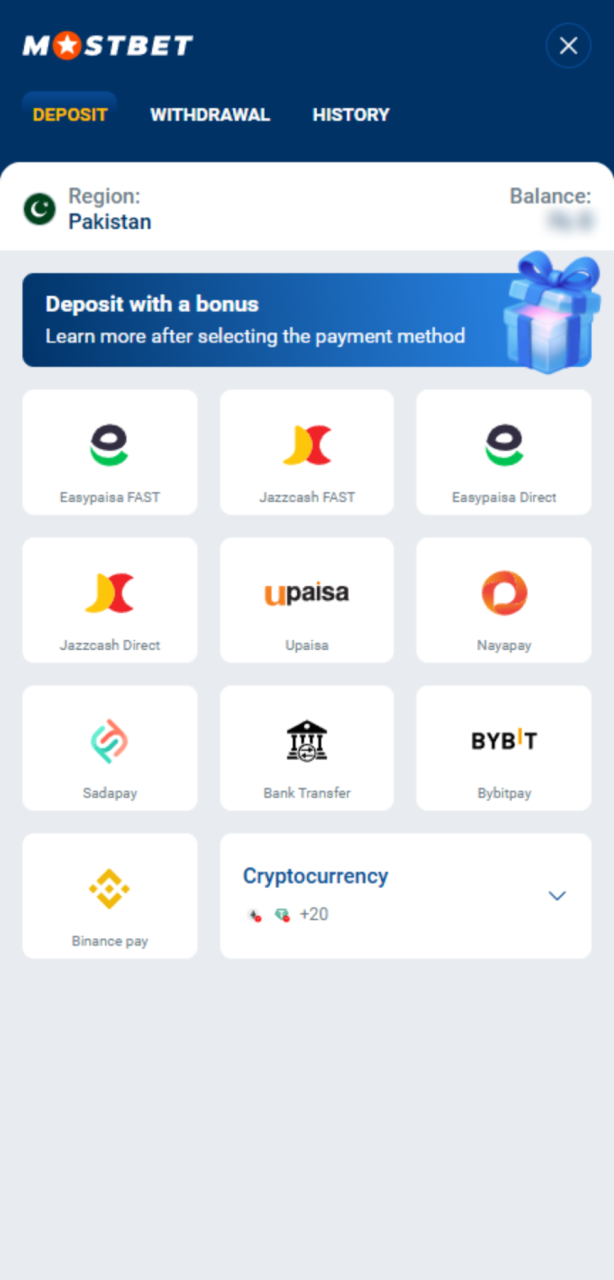 Make your first deposit at Mostbet to play Aviator online.