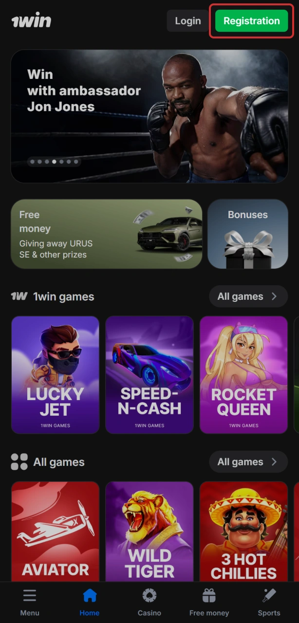 Tap Register to create your new Aviator player account.