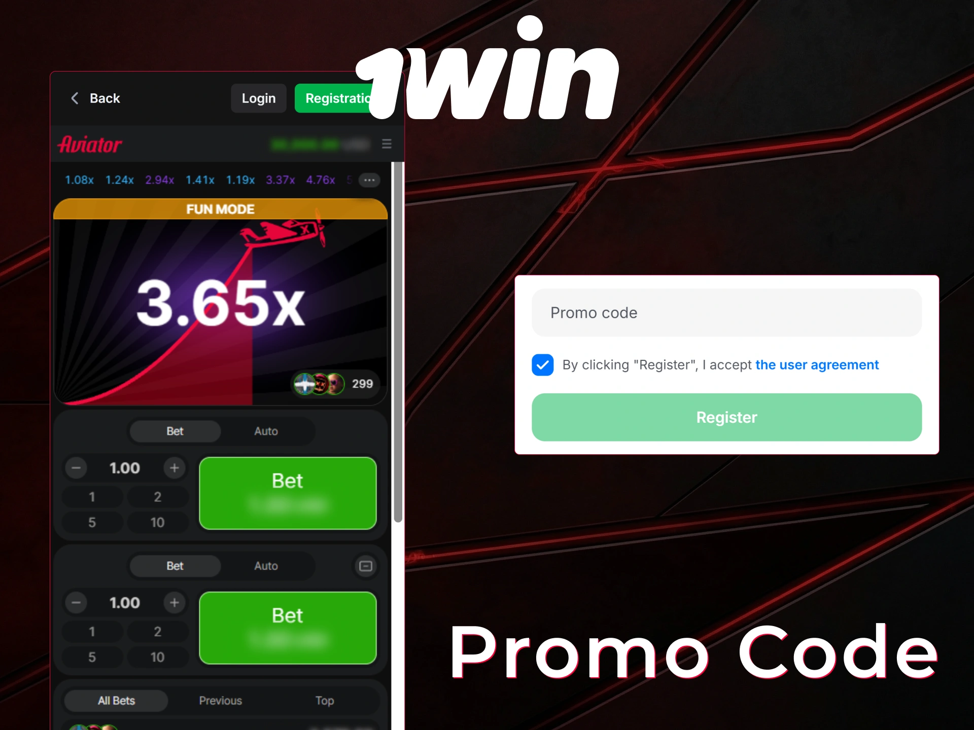 Apply a special promo code for extra value on 1win Aviator.