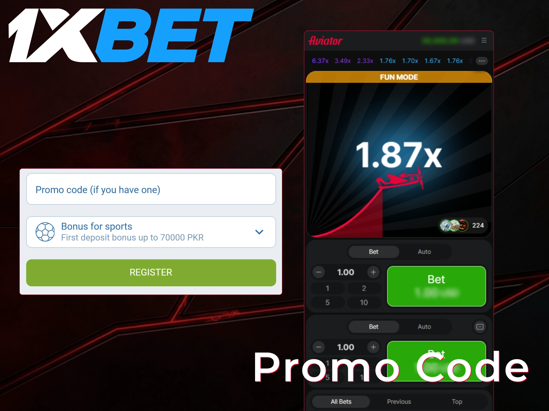 Use a special promo code for Aviator 1xBet to increase rewards.