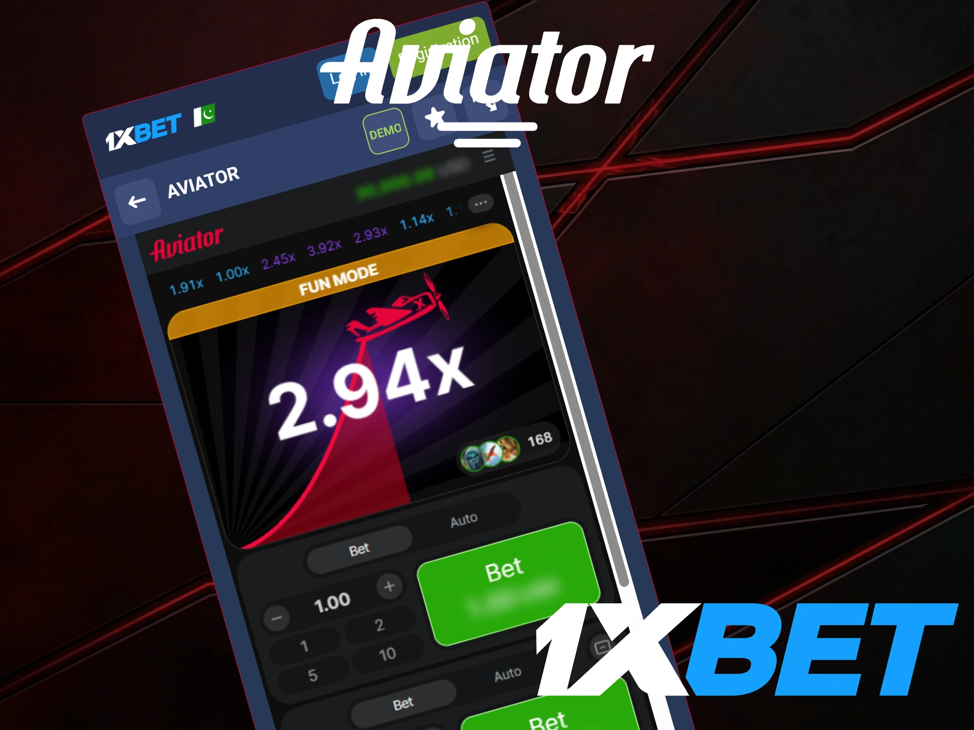Use the 1xBet app to place bets in the Aviator game.