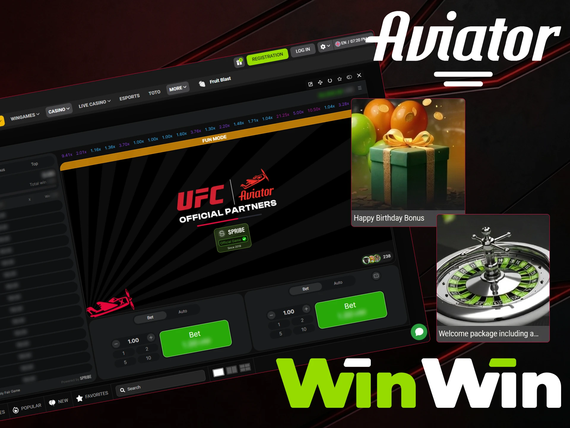Grab WinWin bonuses for Aviator and increase your chances of hitting big.